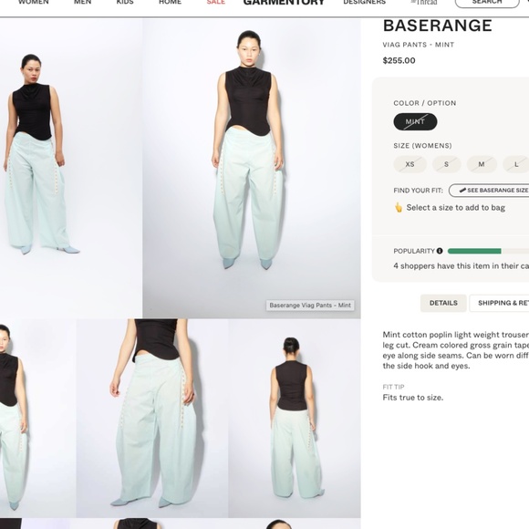 BASERANGE Viag Pants Kal Mint Hook Tape to Adjust Flare Organic Cotton Trouser L - Picture 7 of 16